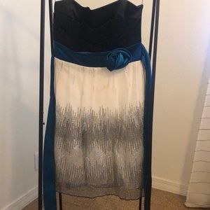 Strapless sequin and satin sparkly cocktail dress